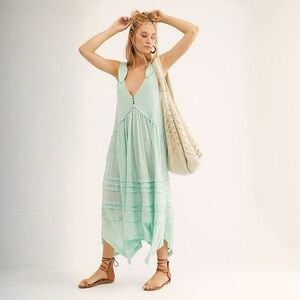 Free People Bay Breeze Maxi Dress Mint Green Tie Shoulder Small